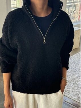 Le Bon Shoppe Andre Sweater Black Super Thick Heavy 1/4 Zip Partial Size M/L